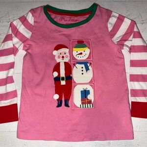 Mini Boden Pink Festive Santa and Snowman Long Sleeve Tee